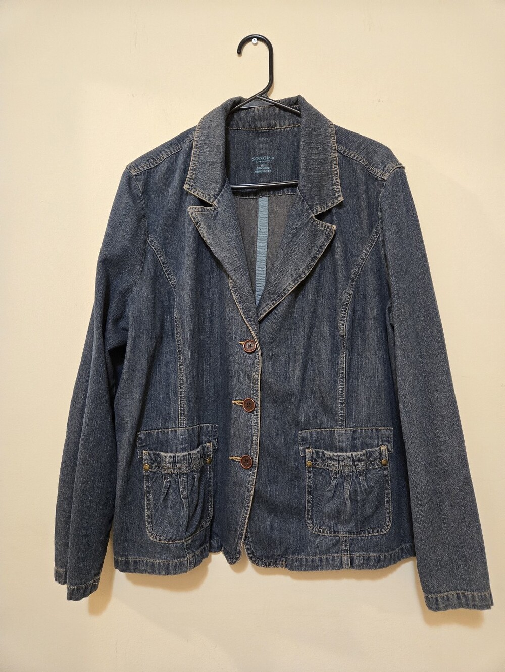Blue denim blazer-style jean jacket by Sonoma Lifestyle, Size 2X